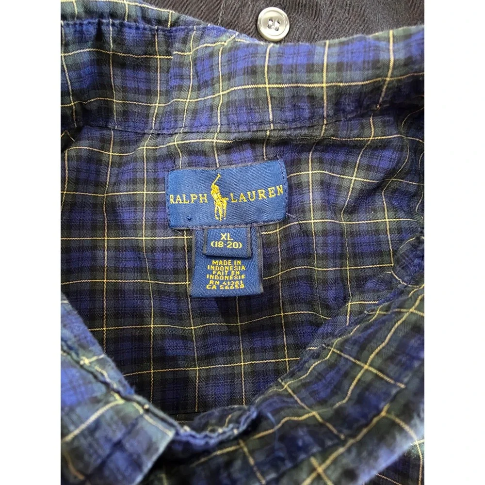 Y2K Ralph Lauren Preppy Boys XL 18-20 Plaid Button Down Shirt Long Sleeve Pony